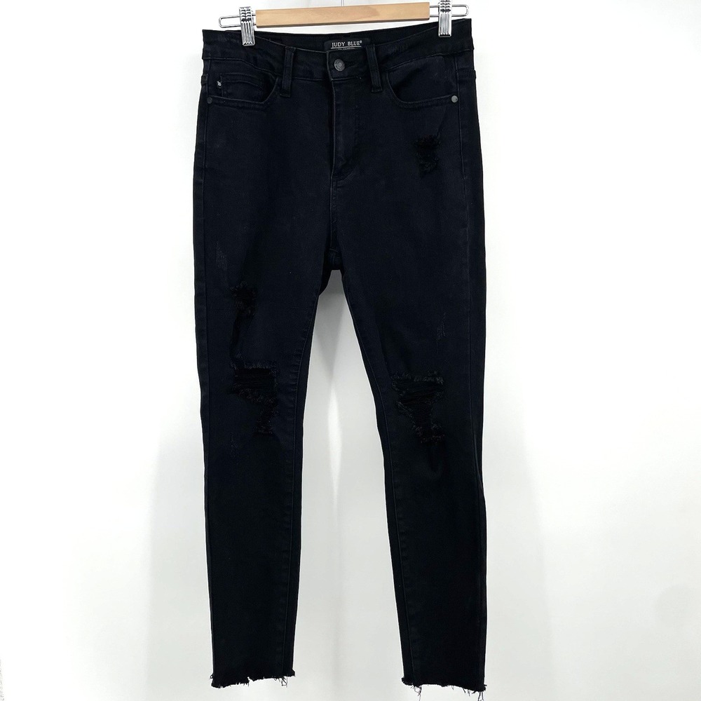 Judy Blue Jeans Womens 7 28 Black Skinny High Rise Stretch Ram Hem 26" Inseam